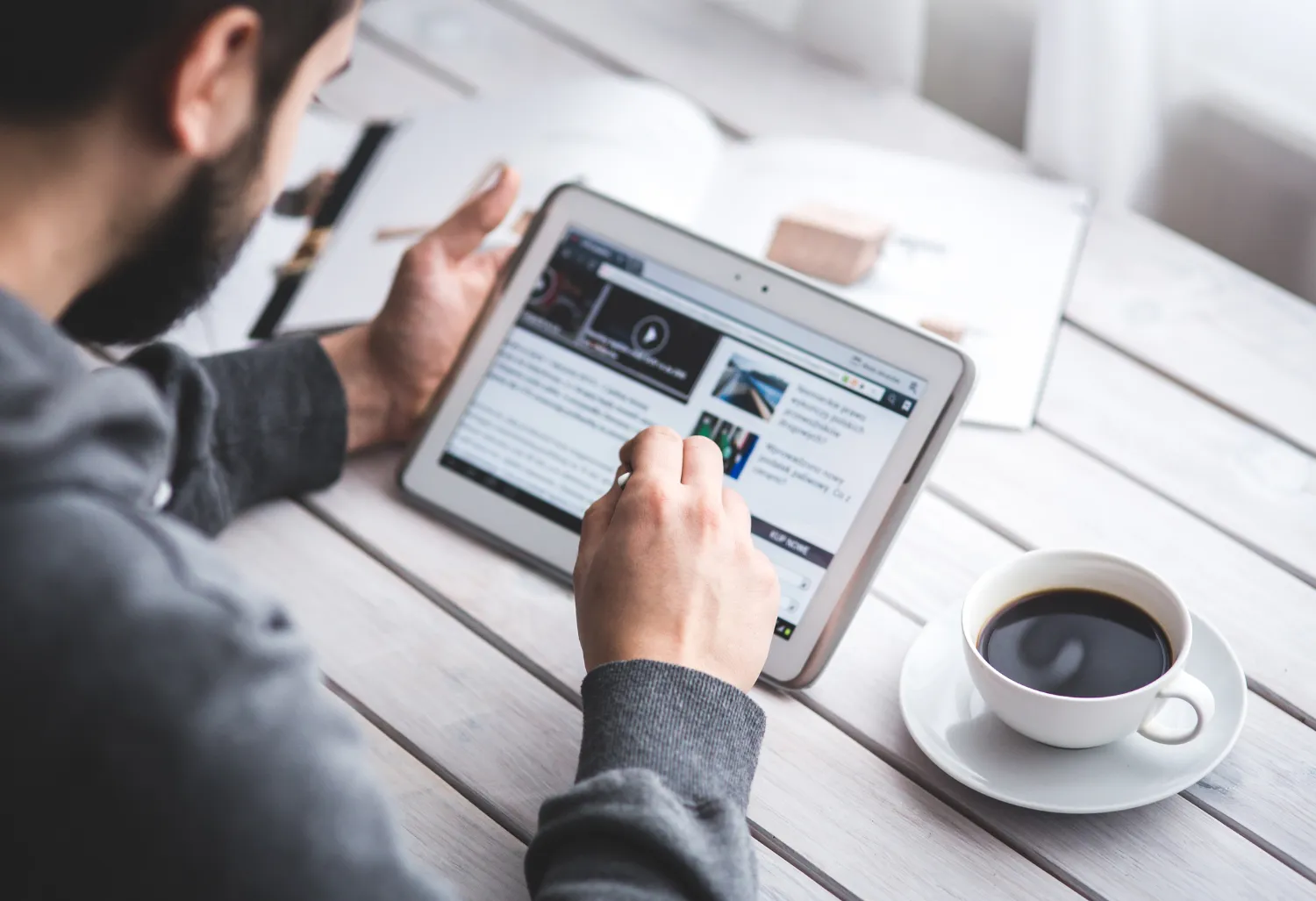 Person working on social media content Marketing office
